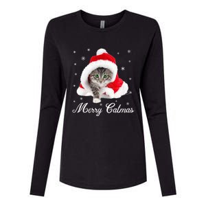 Merry Catmas Cute Cat Kitten Santa Hat Christmas Gift Funny Womens Cotton Relaxed Long Sleeve T-Shirt