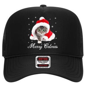 Merry Catmas Cute Cat Kitten Santa Hat Christmas Gift Funny High Crown Mesh Back Trucker Hat