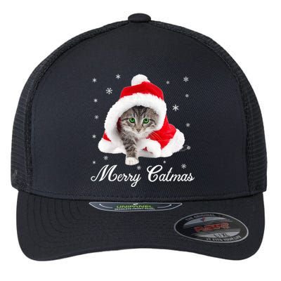 Merry Catmas Cute Cat Kitten Santa Hat Christmas Gift Funny Flexfit Unipanel Trucker Cap