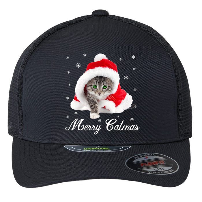 Merry Catmas Cute Cat Kitten Santa Hat Christmas Gift Funny Flexfit Unipanel Trucker Cap