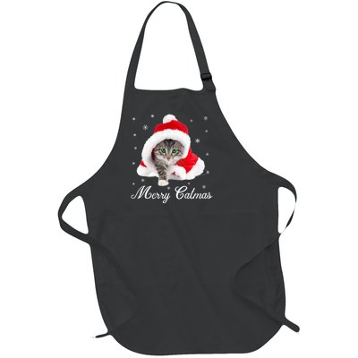 Merry Catmas Cute Cat Kitten Santa Hat Christmas Gift Funny Full-Length Apron With Pockets