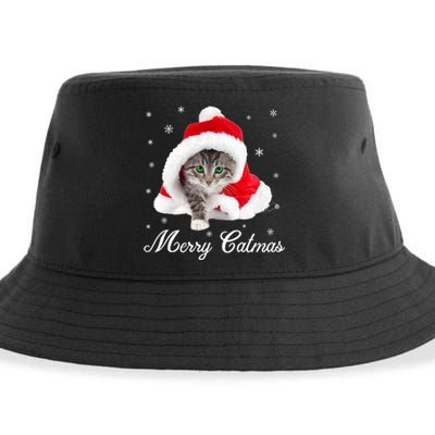 Merry Catmas Cute Cat Kitten Santa Hat Christmas Gift Funny Sustainable Bucket Hat