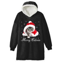 Merry Catmas Cute Cat Kitten Santa Hat Christmas Gift Funny Hooded Wearable Blanket