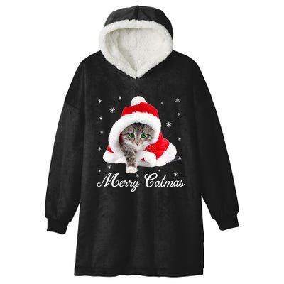 Merry Catmas Cute Cat Kitten Santa Hat Christmas Gift Funny Hooded Wearable Blanket