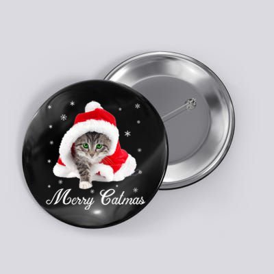 Merry Catmas Cute Cat Kitten Santa Hat Christmas Gift Funny Button