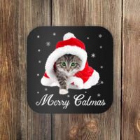 Merry Catmas Cute Cat Kitten Santa Hat Christmas Gift Funny Coaster