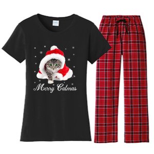 Merry Catmas Cute Cat Kitten Santa Hat Christmas Gift Funny Women's Flannel Pajama Set