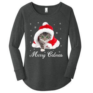 Merry Catmas Cute Cat Kitten Santa Hat Christmas Gift Funny Women's Perfect Tri Tunic Long Sleeve Shirt