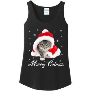 Merry Catmas Cute Cat Kitten Santa Hat Christmas Gift Funny Ladies Essential Tank