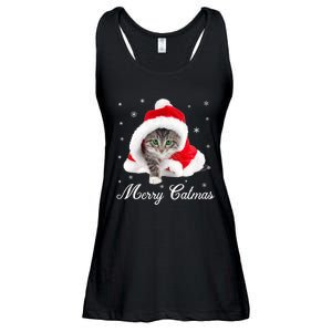 Merry Catmas Cute Cat Kitten Santa Hat Christmas Gift Funny Ladies Essential Flowy Tank