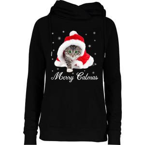 Merry Catmas Cute Cat Kitten Santa Hat Christmas Gift Funny Womens Funnel Neck Pullover Hood