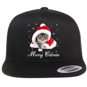 Merry Catmas Cute Cat Kitten Santa Hat Christmas Gift Funny Flat Bill Trucker Hat