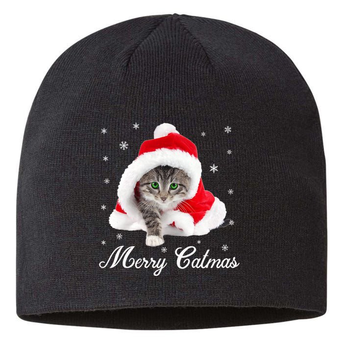 Merry Catmas Cute Cat Kitten Santa Hat Christmas Gift Funny Sustainable Beanie