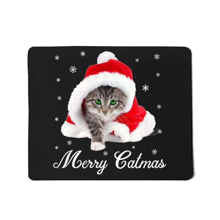 Merry Catmas Cute Cat Kitten Santa Hat Christmas Gift Funny Mousepad