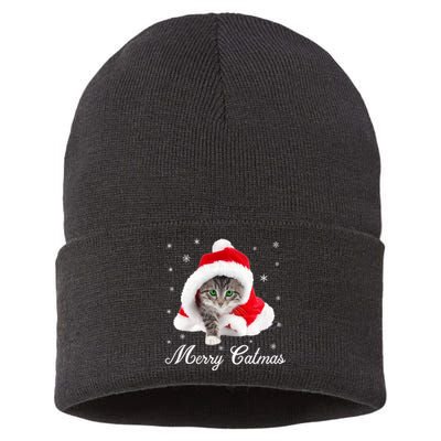 Merry Catmas Cute Cat Kitten Santa Hat Christmas Gift Funny Sustainable Knit Beanie