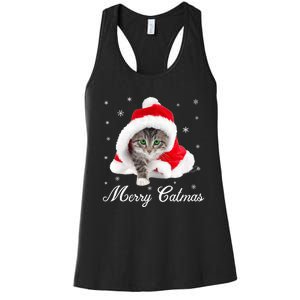 Merry Catmas Cute Cat Kitten Santa Hat Christmas Gift Funny Women's Racerback Tank