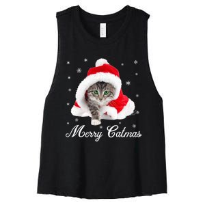 Merry Catmas Cute Cat Kitten Santa Hat Christmas Gift Funny Women's Racerback Cropped Tank