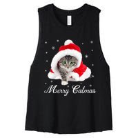 Merry Catmas Cute Cat Kitten Santa Hat Christmas Gift Funny Women's Racerback Cropped Tank