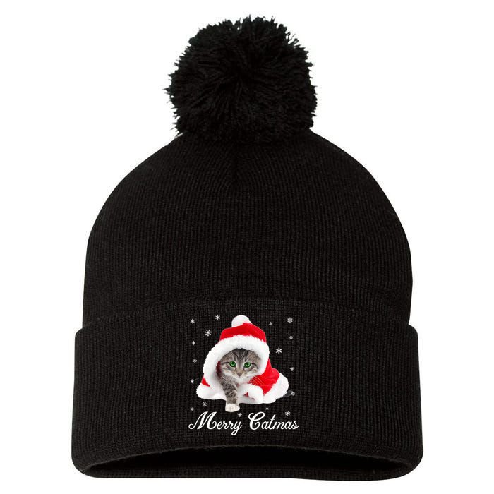 Merry Catmas Cute Cat Kitten Santa Hat Christmas Gift Funny Pom Pom 12in Knit Beanie