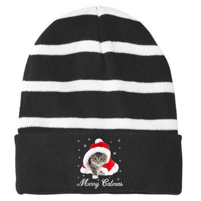 Merry Catmas Cute Cat Kitten Santa Hat Christmas Gift Funny Striped Beanie with Solid Band