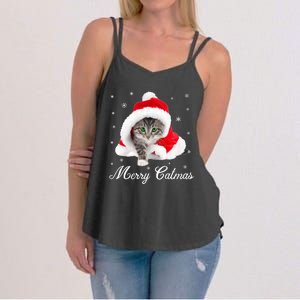 Merry Catmas Cute Cat Kitten Santa Hat Christmas Gift Funny Women's Strappy Tank