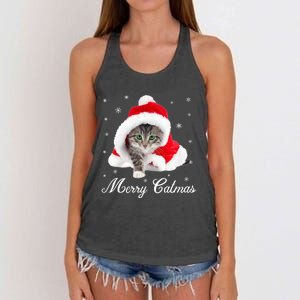 Merry Catmas Cute Cat Kitten Santa Hat Christmas Gift Funny Women's Knotted Racerback Tank