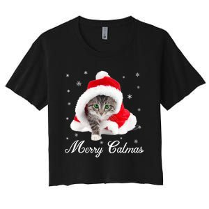 Merry Catmas Cute Cat Kitten Santa Hat Christmas Gift Funny Women's Crop Top Tee