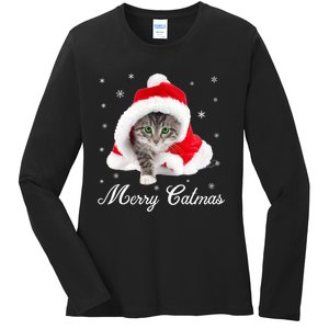 Merry Catmas Cute Cat Kitten Santa Hat Christmas Gift Funny Ladies Long Sleeve Shirt