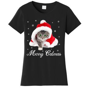 Merry Catmas Cute Cat Kitten Santa Hat Christmas Gift Funny Women's T-Shirt