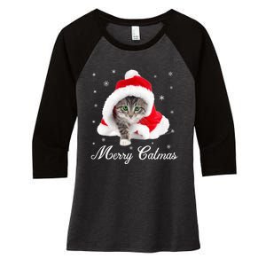 Merry Catmas Cute Cat Kitten Santa Hat Christmas Gift Funny Women's Tri-Blend 3/4-Sleeve Raglan Shirt