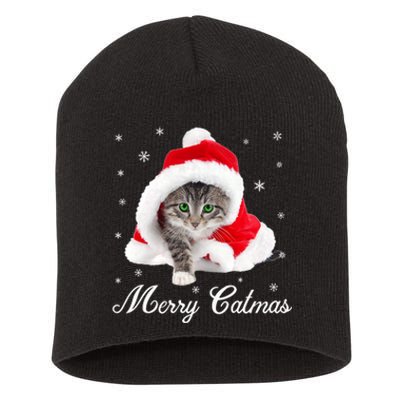 Merry Catmas Cute Cat Kitten Santa Hat Christmas Gift Funny Short Acrylic Beanie