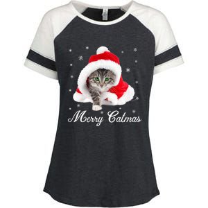 Merry Catmas Cute Cat Kitten Santa Hat Christmas Gift Funny Enza Ladies Jersey Colorblock Tee