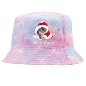 Merry Catmas Cute Cat Kitten Santa Hat Christmas Gift Funny Tie-Dyed Bucket Hat