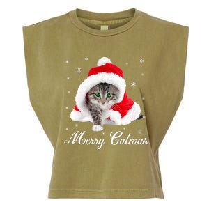 Merry Catmas Cute Cat Kitten Santa Hat Christmas Gift Funny Garment-Dyed Women's Muscle Tee