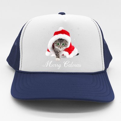 Merry Catmas Cute Cat Kitten Santa Hat Christmas Gift Funny Trucker Hat