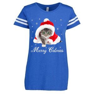 Merry Catmas Cute Cat Kitten Santa Hat Christmas Gift Funny Enza Ladies Jersey Football T-Shirt