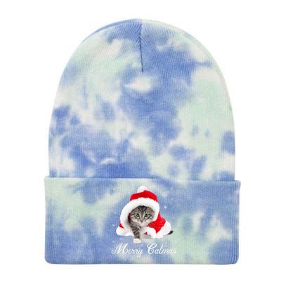 Merry Catmas Cute Cat Kitten Santa Hat Christmas Gift Funny Tie Dye 12in Knit Beanie