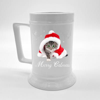 Merry Catmas Cute Cat Kitten Santa Hat Christmas Gift Funny Beer Stein