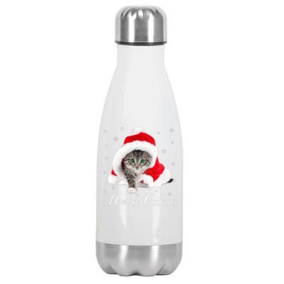 Merry Catmas Cute Cat Kitten Santa Hat Christmas Gift Funny Stainless Steel Insulated Water Bottle