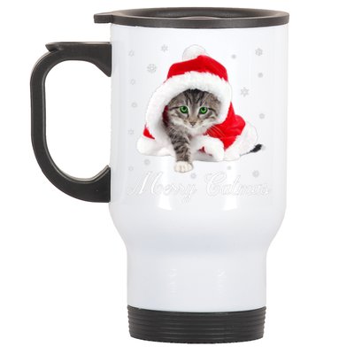 Merry Catmas Cute Cat Kitten Santa Hat Christmas Gift Funny Stainless Steel Travel Mug