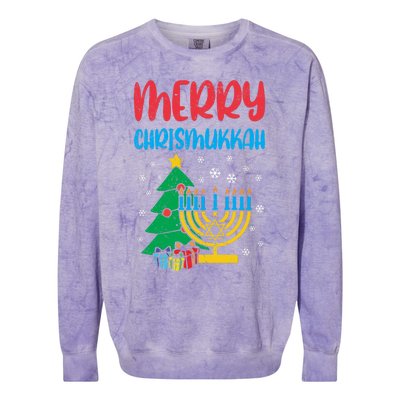 Merry Chrismukkah Christmas Cool Xmas Pajama Hanukkah Jewish Long Sleeve Colorblast Crewneck Sweatshirt