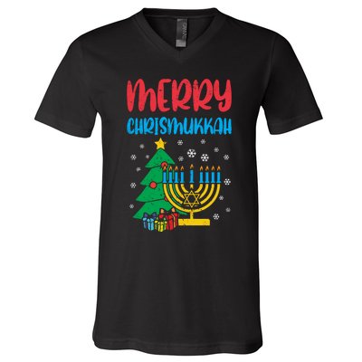 Merry Chrismukkah Christmas Cool Xmas Pajama Hanukkah Jewish Long Sleeve V-Neck T-Shirt