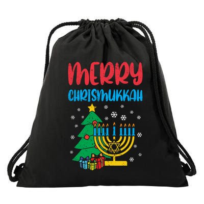 Merry Chrismukkah Christmas Cool Xmas Pajama Hanukkah Jewish Long Sleeve Drawstring Bag