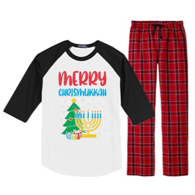 Merry Chrismukkah Christmas Cool Xmas Pajama Hanukkah Jewish Long Sleeve Raglan Sleeve Pajama Set