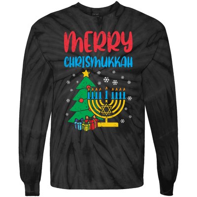 Merry Chrismukkah Christmas Cool Xmas Pajama Hanukkah Jewish Long Sleeve Tie-Dye Long Sleeve Shirt