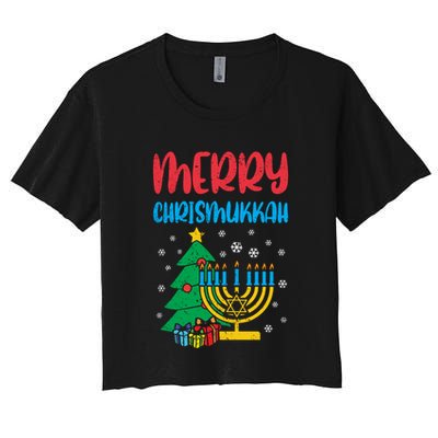 Merry Chrismukkah Christmas Cool Xmas Pajama Hanukkah Jewish Long Sleeve Crop Top