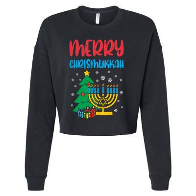 Merry Chrismukkah Christmas Cool Xmas Pajama Hanukkah Jewish Long Sleeve Cropped Pullover Crew