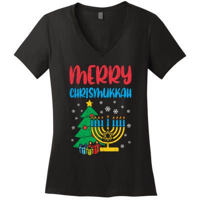 Merry Chrismukkah Christmas Cool Xmas Pajama Hanukkah Jewish Long Sleeve Women's V-Neck T-Shirt