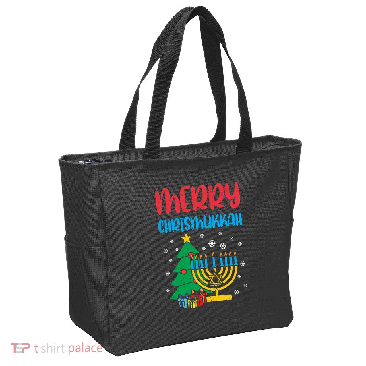 Merry Chrismukkah Christmas Cool Xmas Pajama Hanukkah Jewish Long Sleeve Zip Tote Bag