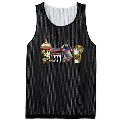 Military Coffee Cup Proud Veteran Patriotic American Dad Men Mesh Reversible Basketball Jersey Tank